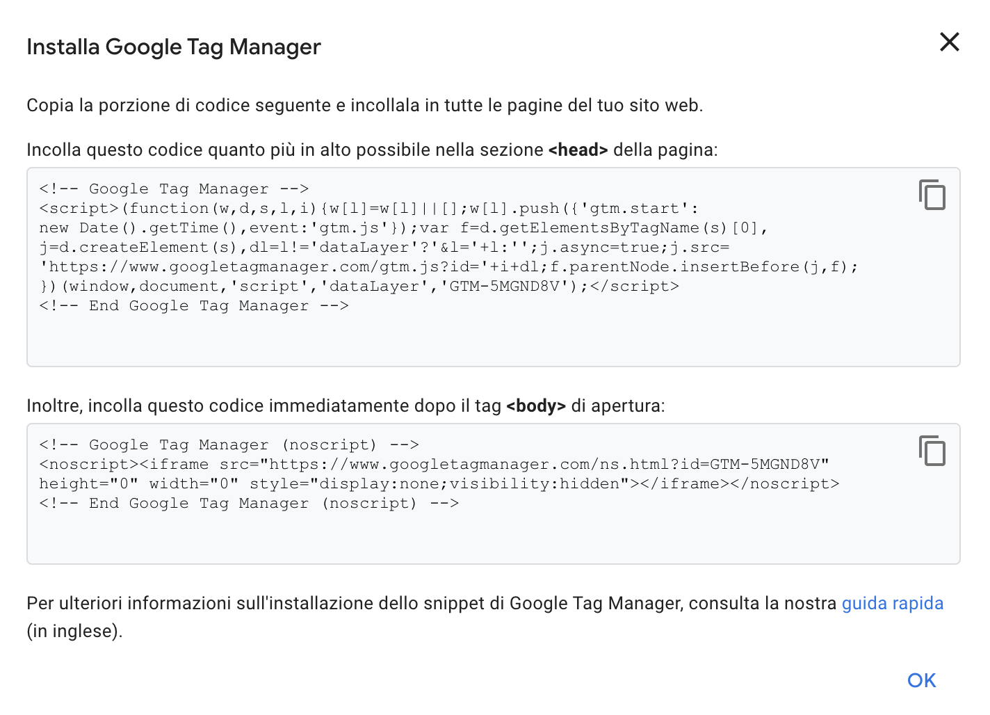 Installare Google Tag Manager